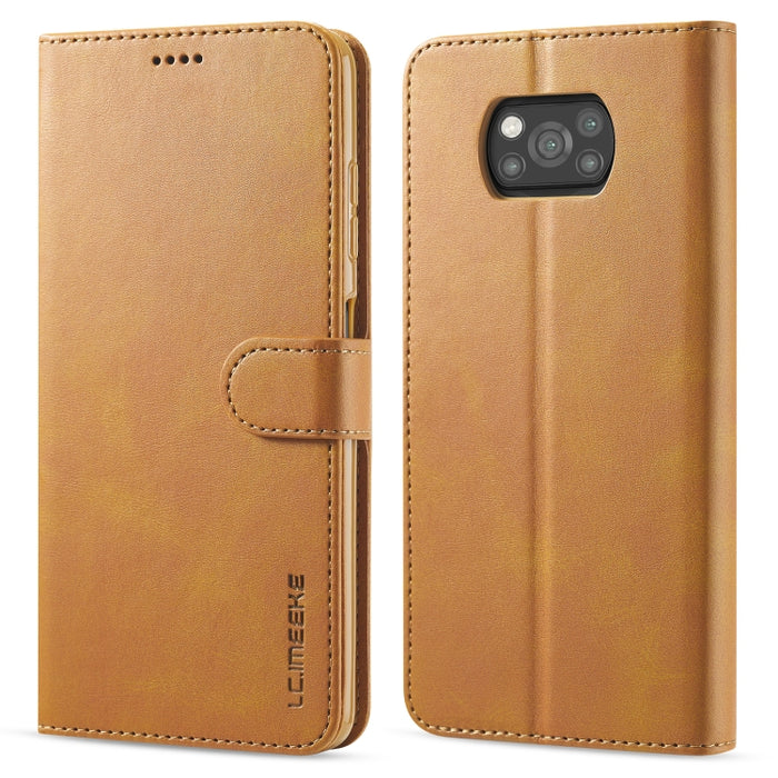 LC.IMEEKE Estuche de cuero con tapa horizontal con textura de becerro con soporte y ranuras para tarjetas y billetera, For Xiaomi Poco X3 NFC