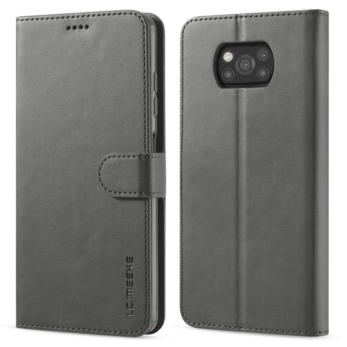 LC.IMEEKE Estuche de cuero con tapa horizontal con textura de becerro con soporte y ranuras para tarjetas y billetera, For Xiaomi Poco X3 NFC