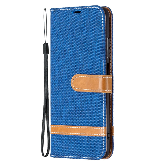 Estuche de cuero con tapa horizontal de textura de mezclilla a juego con soporte y ranuras para tarjetas y billetera y cordón, For Xiaomi Redmi Note 10 4G