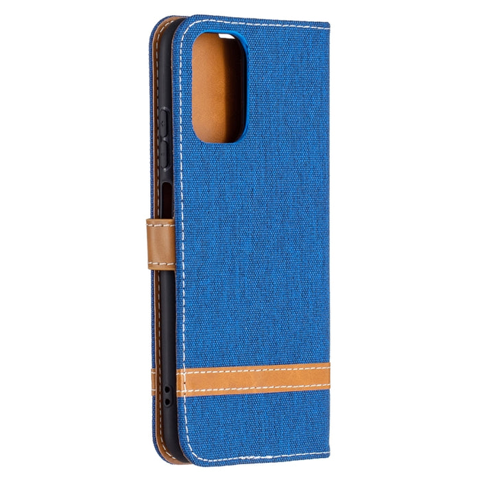 Estuche de cuero con tapa horizontal de textura de mezclilla a juego con soporte y ranuras para tarjetas y billetera y cordón, For Xiaomi Redmi Note 10 4G