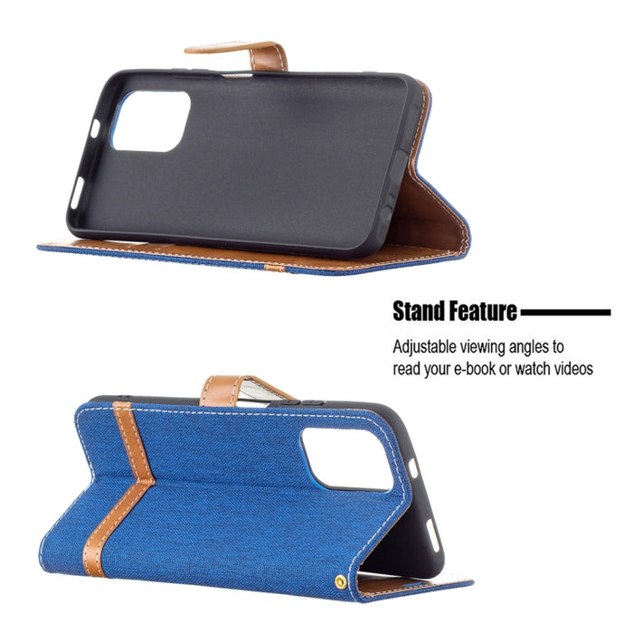 Estuche de cuero con tapa horizontal de textura de mezclilla a juego con soporte y ranuras para tarjetas y billetera y cordón, For Xiaomi Redmi Note 10 4G