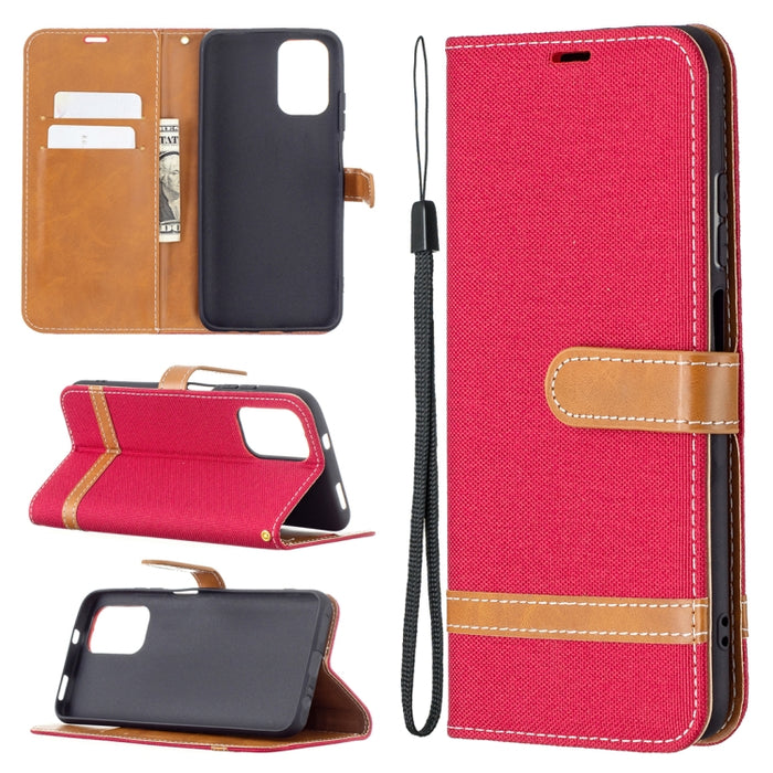 Estuche de cuero con tapa horizontal de textura de mezclilla a juego con soporte y ranuras para tarjetas y billetera y cordón, For Xiaomi Redmi Note 10 4G
