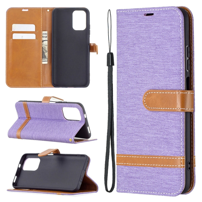 Estuche de cuero con tapa horizontal de textura de mezclilla a juego con soporte y ranuras para tarjetas y billetera y cordón, For Xiaomi Redmi Note 10 4G