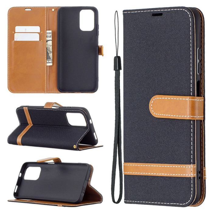 Estuche de cuero con tapa horizontal de textura de mezclilla a juego con soporte y ranuras para tarjetas y billetera y cordón, For Xiaomi Redmi Note 10 4G