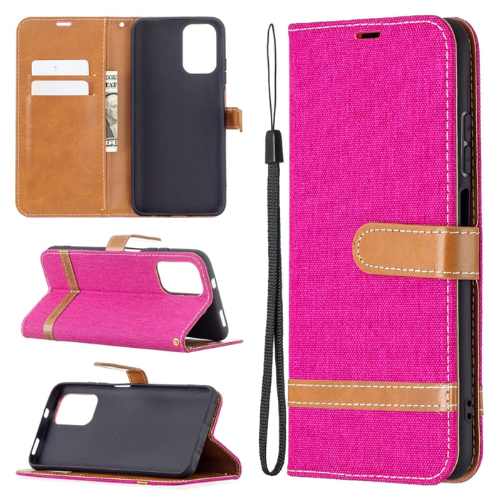 Estuche de cuero con tapa horizontal de textura de mezclilla a juego con soporte y ranuras para tarjetas y billetera y cordón, For Xiaomi Redmi Note 10 4G