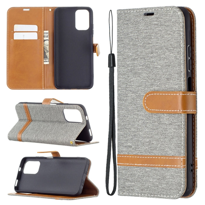 Estuche de cuero con tapa horizontal de textura de mezclilla a juego con soporte y ranuras para tarjetas y billetera y cordón, For Xiaomi Redmi Note 10 4G