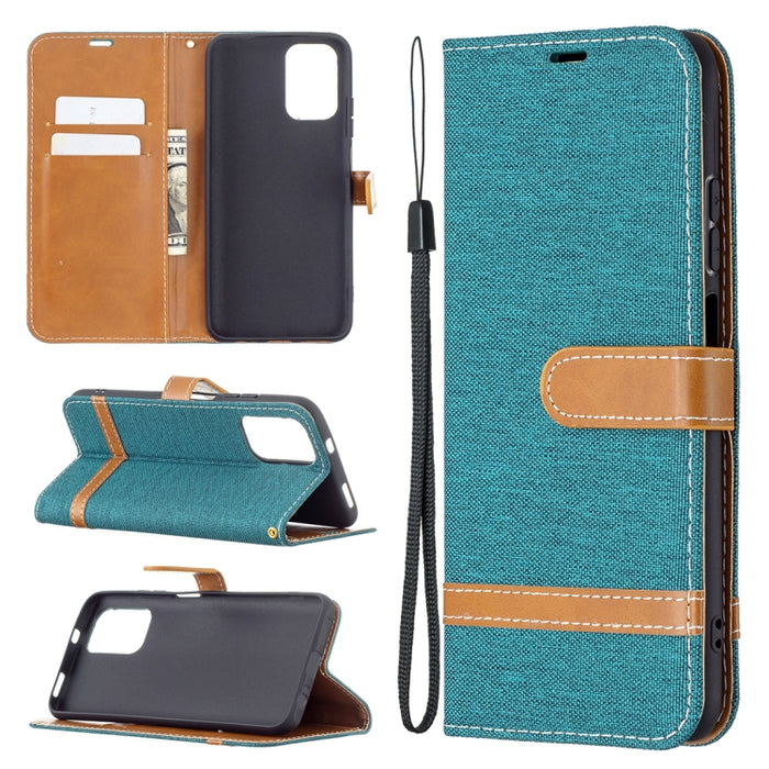Estuche de cuero con tapa horizontal de textura de mezclilla a juego con soporte y ranuras para tarjetas y billetera y cordón, For Xiaomi Redmi Note 10 4G