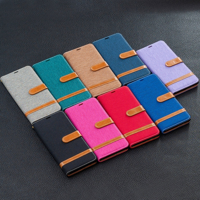 Estuche de cuero con tapa horizontal de textura de mezclilla a juego con soporte y ranuras para tarjetas y billetera y cordón, For Xiaomi Redmi Note 10 4G