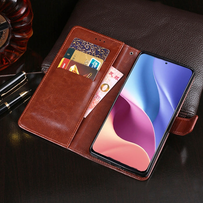 idewei Crazy Horse Texture Horizontal Flip Funda de cuero con soporte y ranuras para tarjetas y billetera, For Xiaomi Poco F3, For ZTE Blade X1 5G