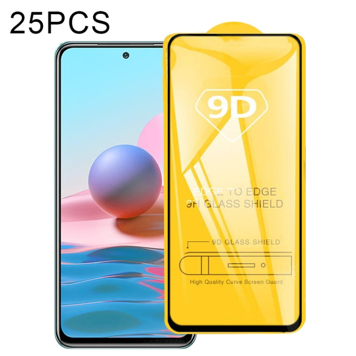 25 PCS 9D Película de vidrio templado de pantalla completa con pegamento completo, For Samsung Galaxy M62 (25 PCS), For Samsung Galaxy F62 (25 PCS), For Xiaomi Redmi Note 10 / Note 11 5G International Version / Note 10 Overseas Version 6.43 (25 PCS)