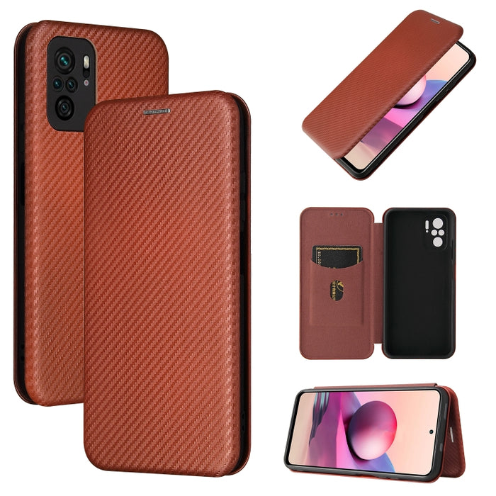 Textura de fibra de carbono Flip horizontal magnético TPU + PC + Funda de cuero PU con ranura para tarjeta, For Xiaomi Redmi Note 10, For Xiaomi Redmi Note 10S, For Xiaomi Redmi Note 10 Pro, For Xiaomi Redmi Note 10 Pro Max, For alcatel 1S (2021)      ...