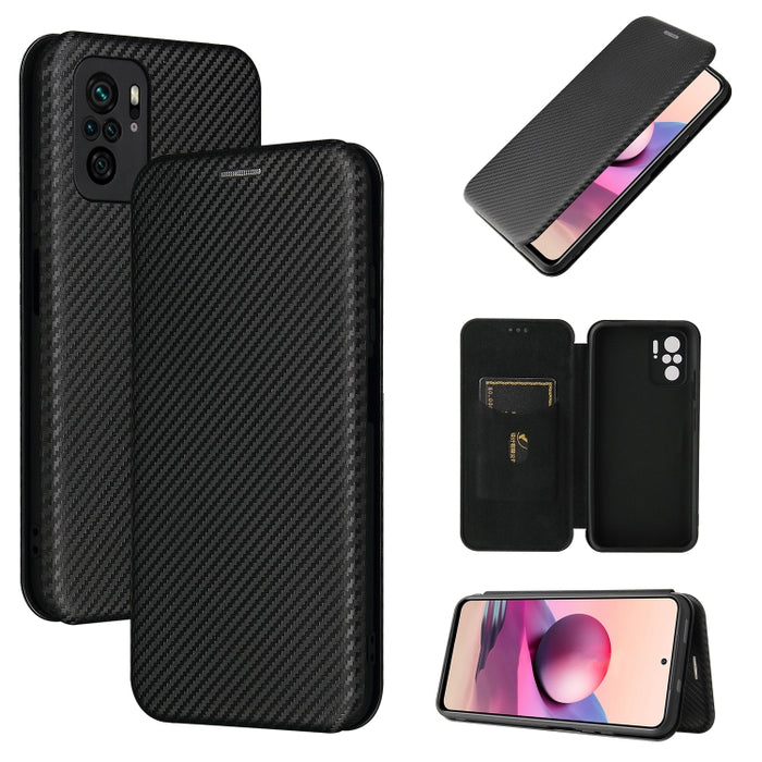 Textura de fibra de carbono Flip horizontal magnético TPU + PC + Funda de cuero PU con ranura para tarjeta, For Xiaomi Redmi Note 10, For Xiaomi Redmi Note 10S, For Xiaomi Redmi Note 10 Pro, For Xiaomi Redmi Note 10 Pro Max, For alcatel 1S (2021)      ...