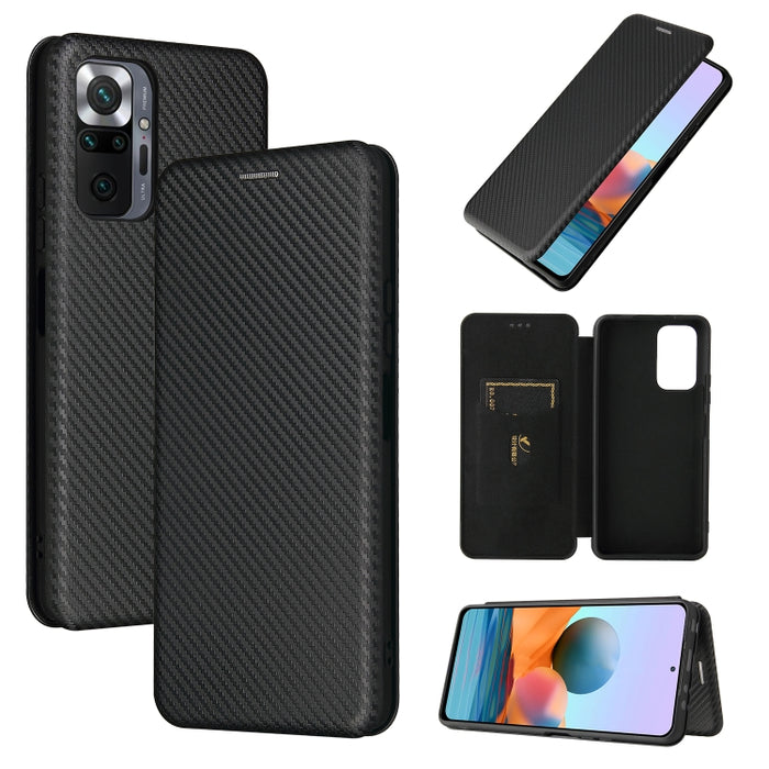 Textura de fibra de carbono Flip horizontal magnético TPU + PC + Funda de cuero PU con ranura para tarjeta, For Xiaomi Redmi Note 10, For Xiaomi Redmi Note 10S, For Xiaomi Redmi Note 10 Pro, For Xiaomi Redmi Note 10 Pro Max, For alcatel 1S (2021)      ...