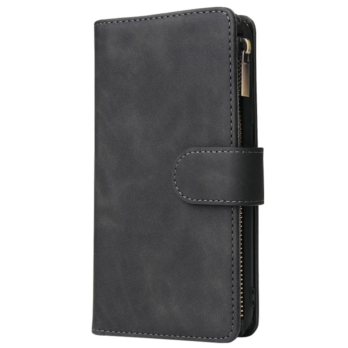 Funda de cuero con tapa horizontal esmerilada retro multifuncional con ranura para tarjeta y soporte y billetera con cremallera y marco de fotos y cordón, For iPhone XR