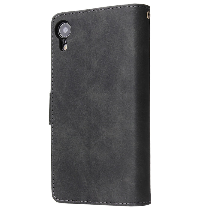 Funda de cuero con tapa horizontal esmerilada retro multifuncional con ranura para tarjeta y soporte y billetera con cremallera y marco de fotos y cordón, For iPhone XR