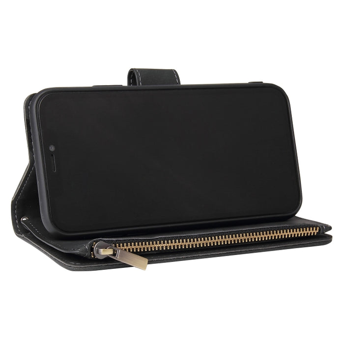 Funda de cuero con tapa horizontal esmerilada retro multifuncional con ranura para tarjeta y soporte y billetera con cremallera y marco de fotos y cordón, For iPhone XR