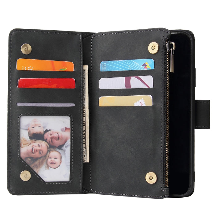 Funda de cuero con tapa horizontal esmerilada retro multifuncional con ranura para tarjeta y soporte y billetera con cremallera y marco de fotos y cordón, For iPhone XR