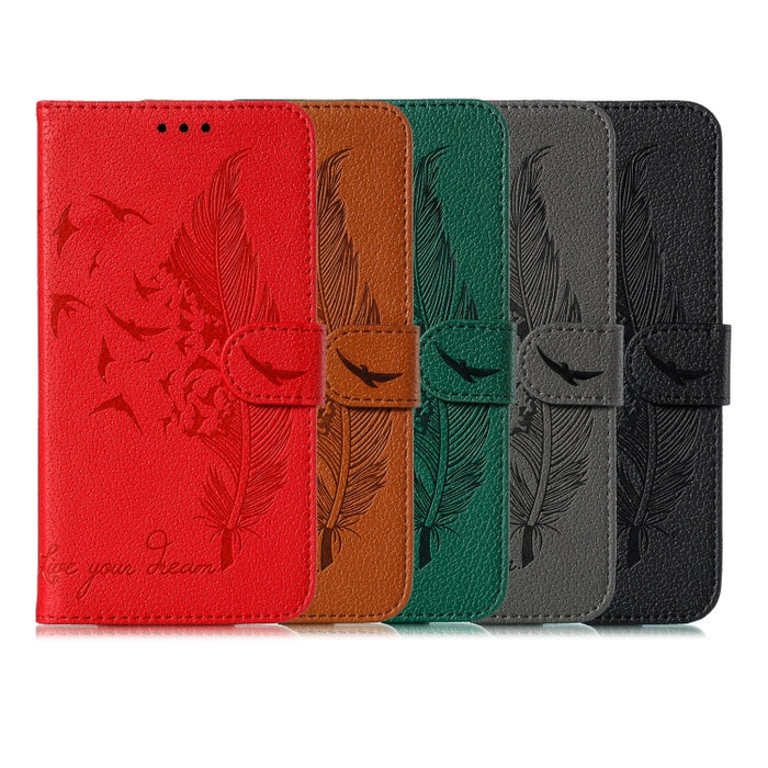 Estuche de cuero con tapa horizontal con textura de lichi y patrón de plumas con soporte, billetera y ranuras para tarjetas, For Huawei Mate 30, For Huawei Mate 30 Pro, For Huawei Mate 30 Lite / nova 5i Pro, For Xiaomi Redmi Note 8                     ...