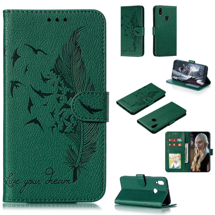 Estuche de cuero con tapa horizontal con textura de lichi y patrón de plumas con soporte, billetera y ranuras para tarjetas, For Huawei Mate 30, For Huawei Mate 30 Pro, For Huawei Mate 30 Lite / nova 5i Pro, For Xiaomi Redmi Note 8                     ...