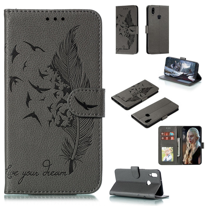 Estuche de cuero con tapa horizontal con textura de lichi y patrón de plumas con soporte, billetera y ranuras para tarjetas, For Huawei Mate 30, For Huawei Mate 30 Pro, For Huawei Mate 30 Lite / nova 5i Pro, For Xiaomi Redmi Note 8                     ...