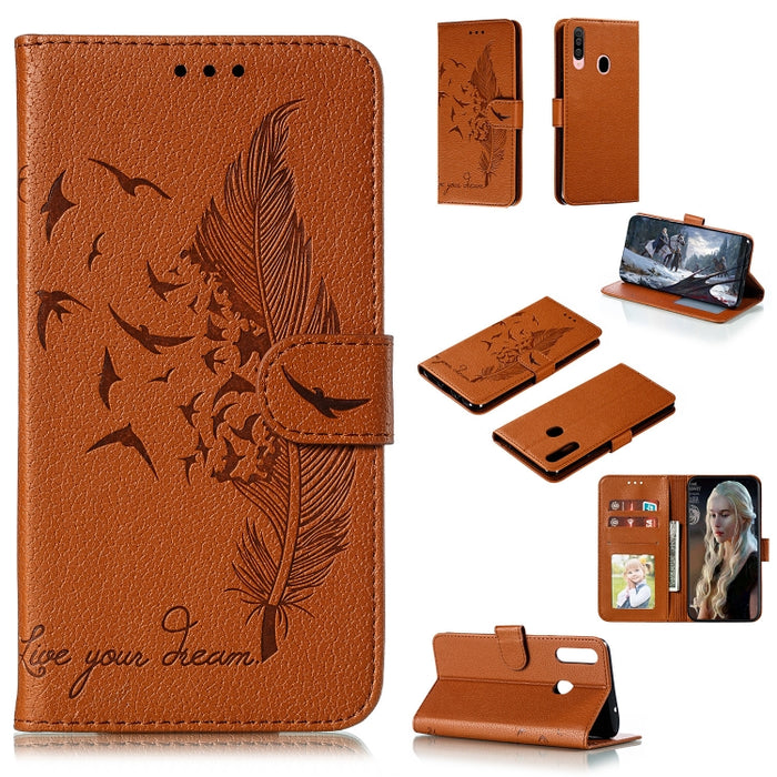 Estuche de cuero con tapa horizontal con textura de lichi y patrón de plumas con soporte, billetera y ranuras para tarjetas, For Huawei Mate 30, For Huawei Mate 30 Pro, For Huawei Mate 30 Lite / nova 5i Pro, For Xiaomi Redmi Note 8                     ...