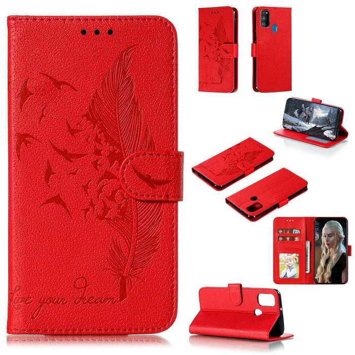 Estuche de cuero con tapa horizontal con textura de lichi y patrón de plumas con soporte, billetera y ranuras para tarjetas, For Huawei Mate 30, For Huawei Mate 30 Pro, For Huawei Mate 30 Lite / nova 5i Pro, For Xiaomi Redmi Note 8                     ...