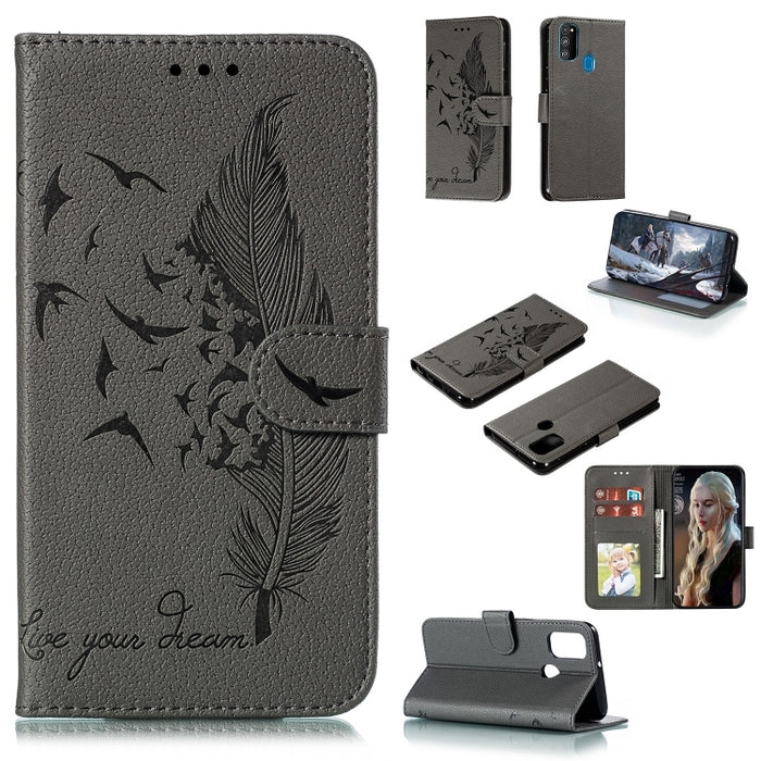 Estuche de cuero con tapa horizontal con textura de lichi y patrón de plumas con soporte, billetera y ranuras para tarjetas, For Huawei Mate 30, For Huawei Mate 30 Pro, For Huawei Mate 30 Lite / nova 5i Pro, For Xiaomi Redmi Note 8                     ...