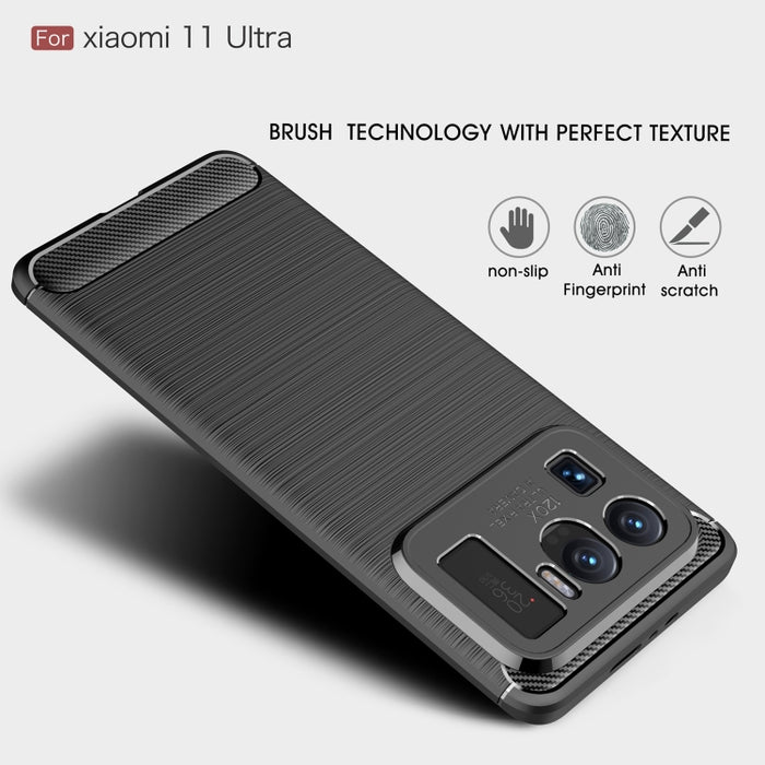 Estuche de TPU de fibra de carbono con textura cepillada, For Xiaomi Mi 11 Ultra, For Xiaomi Redmi K40 Pro+