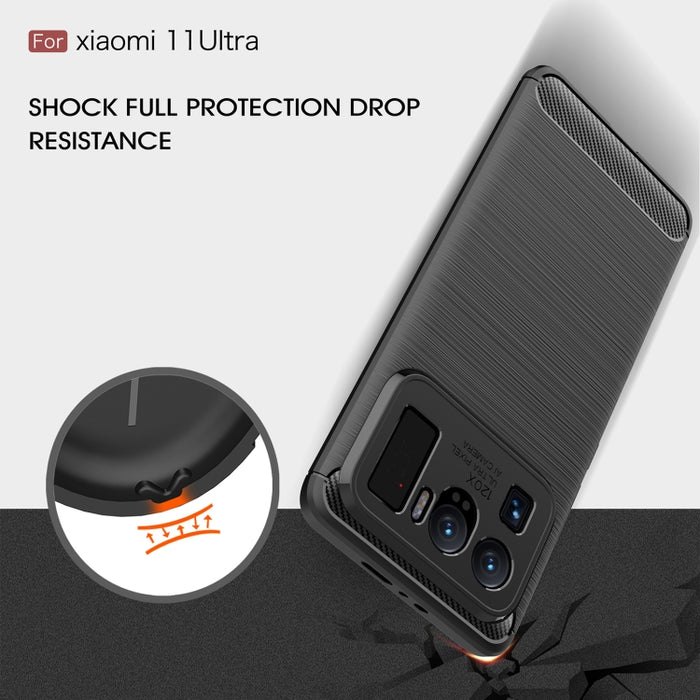 Estuche de TPU de fibra de carbono con textura cepillada, For Xiaomi Mi 11 Ultra, For Xiaomi Redmi K40 Pro+