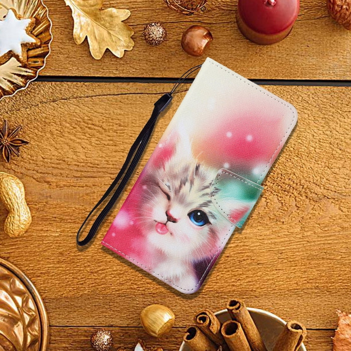 Estuche de cuero con tapa horizontal con patrón pintado