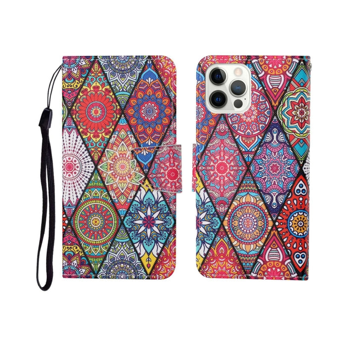 Estuche de cuero con tapa horizontal con patrón pintado