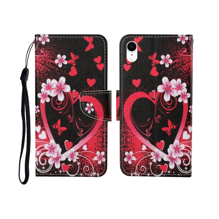 Estuche de cuero con tapa horizontal con patrón pintado