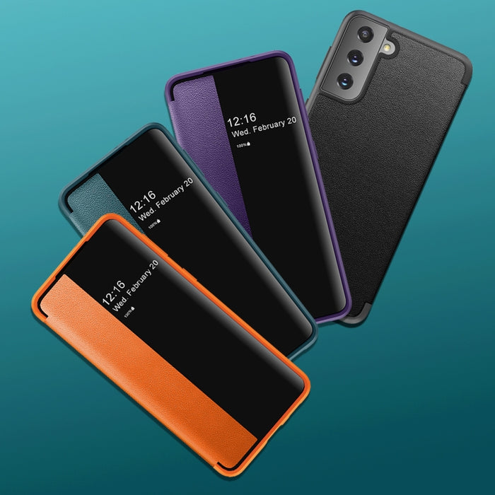 Estuche de cuero con tapa horizontal a prueba de golpes con ventana lateral magnética, For Samsung Galaxy A02s 164.2mm, For Samsung Galaxy A02s 166.5mm, For Samsung Galaxy A12, For Samsung Galaxy A32 5G, For Samsung Galaxy A42                          ...