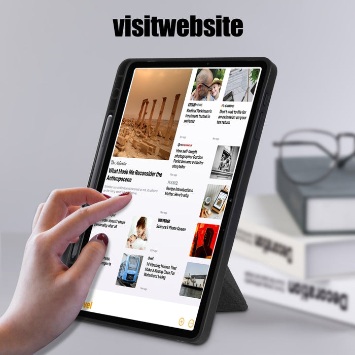 Estuche a prueba de golpes de cuero de PU con tapa horizontal plegable múltiple con textura de tela con soporte y función de reposo / activación