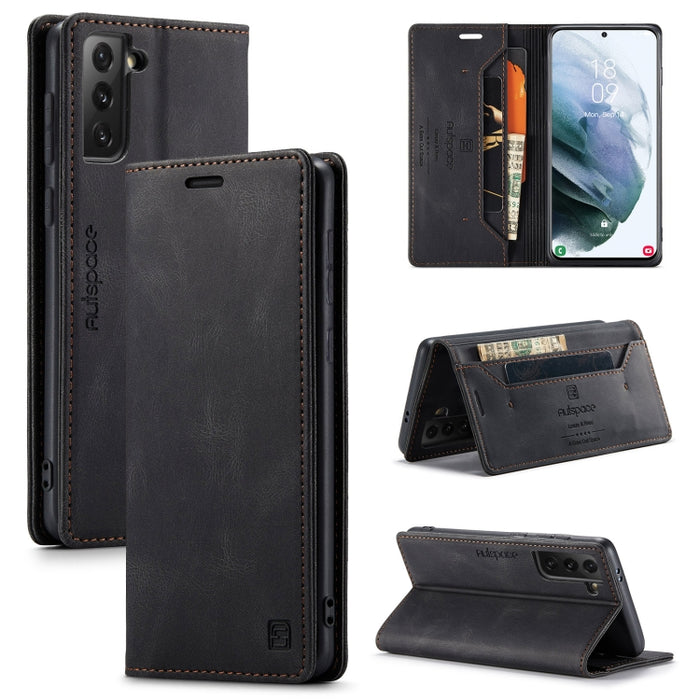 AutSpace A01 Retro Skin-feel Crazy Horse Texture Funda de cuero con tapa horizontal con soporte y ranuras para tarjetas y billetera y RFID, For Samsung Galaxy S21 5G, For Samsung Galaxy S21+ 5G, For Samsung Galaxy S21 Ultra 5G, For Samsung Galaxy S20  ...