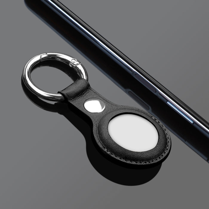 Funda de cuero de vaca de capa superior antiarañazos con anillo de llavero intercambiable para AirTag