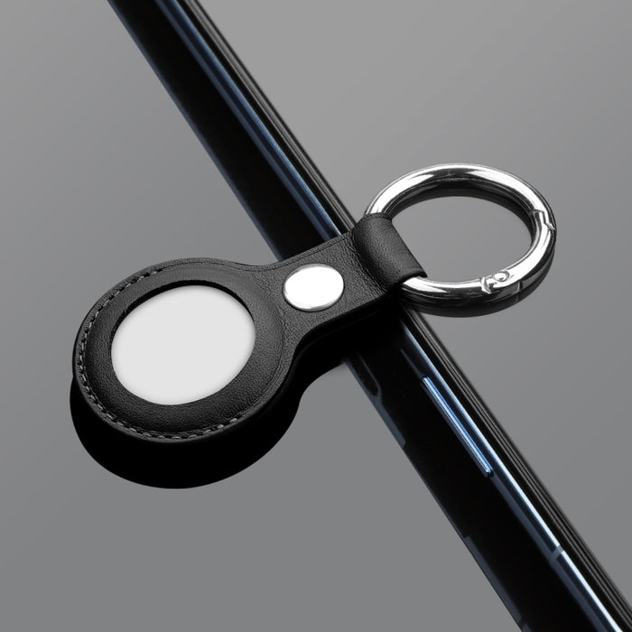 Funda de cuero de vaca de capa superior antiarañazos con anillo de llavero intercambiable para AirTag