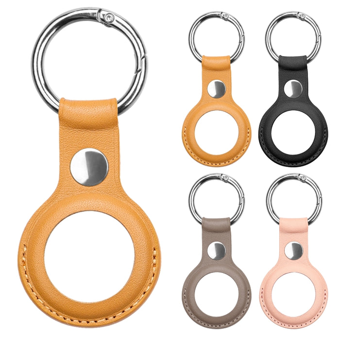 Funda de cuero de vaca de capa superior antiarañazos con anillo de llavero intercambiable para AirTag