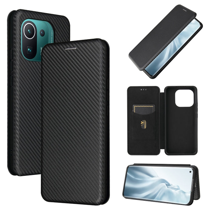Textura de fibra de carbono Flip horizontal magnético TPU + PC + Funda de cuero PU con ranura para tarjeta, For Xiaomi Mi 11 Ultra, For Xiaomi Mi 11 Pro, For Xiaomi Mi 11 Lite, For Realme C21, For Oppo Find X3 / X3 Pro