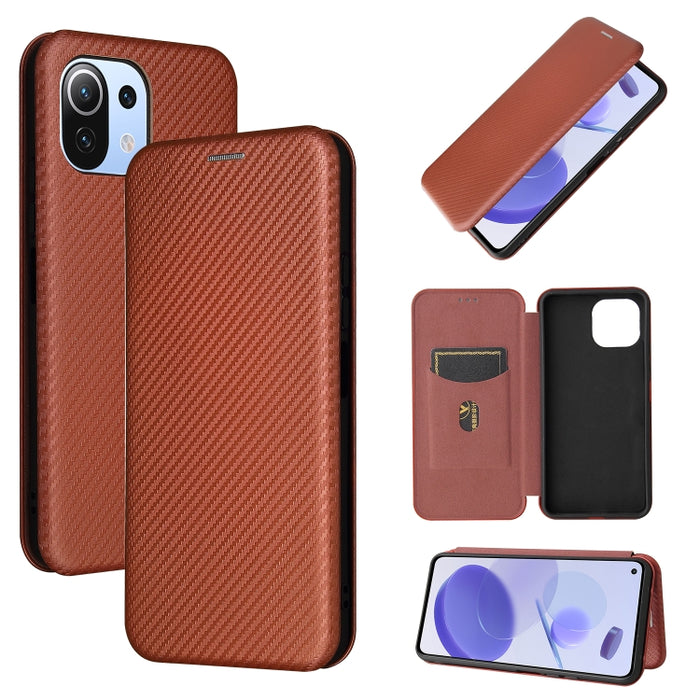 Textura de fibra de carbono Flip horizontal magnético TPU + PC + Funda de cuero PU con ranura para tarjeta, For Xiaomi Mi 11 Ultra, For Xiaomi Mi 11 Pro, For Xiaomi Mi 11 Lite, For Realme C21, For Oppo Find X3 / X3 Pro