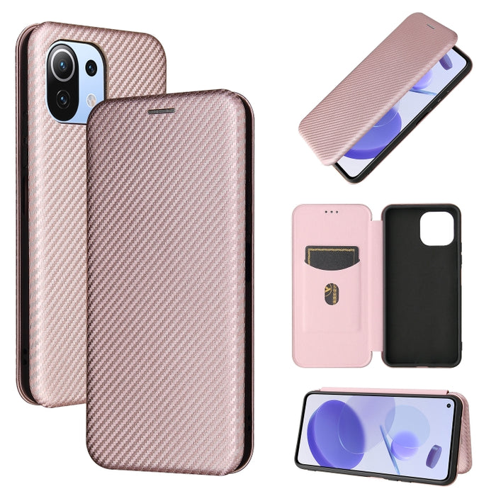 Textura de fibra de carbono Flip horizontal magnético TPU + PC + Funda de cuero PU con ranura para tarjeta, For Xiaomi Mi 11 Ultra, For Xiaomi Mi 11 Pro, For Xiaomi Mi 11 Lite, For Realme C21, For Oppo Find X3 / X3 Pro