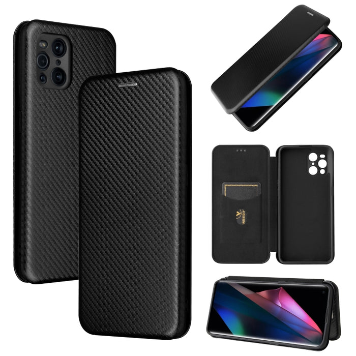 Textura de fibra de carbono Flip horizontal magnético TPU + PC + Funda de cuero PU con ranura para tarjeta, For Xiaomi Mi 11 Ultra, For Xiaomi Mi 11 Pro, For Xiaomi Mi 11 Lite, For Realme C21, For Oppo Find X3 / X3 Pro