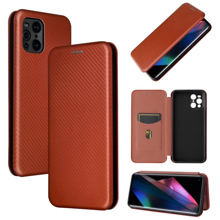 Textura de fibra de carbono Flip horizontal magnético TPU + PC + Funda de cuero PU con ranura para tarjeta, For Xiaomi Mi 11 Ultra, For Xiaomi Mi 11 Pro, For Xiaomi Mi 11 Lite, For Realme C21, For Oppo Find X3 / X3 Pro