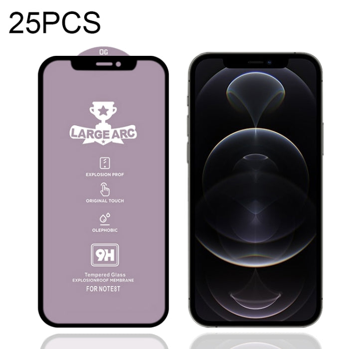 25 PCS 9H HD Película de vidrio templado de pantalla completa de alto alúmina de arco grande