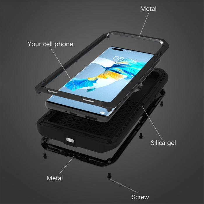 LOVE MEI Metal a prueba de golpes impermeable a prueba de polvo funda protectora sin vidrio, For Huawei Mate 40, For Huawei Mate 40 Pro, For Huawei Mate 40 Pro+, For Xiaomi Mi 11