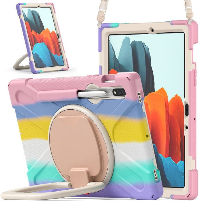 Funda protectora de silicona + PC con soporte y correa para el hombro, For Samsung Galaxy Tab S8 / Galaxy Tab S7 T870 / T875, For Samsung Galaxy Tab A7 10.4 (2020) T500 / T505, For iPad 9.7 inch (2018/2017)