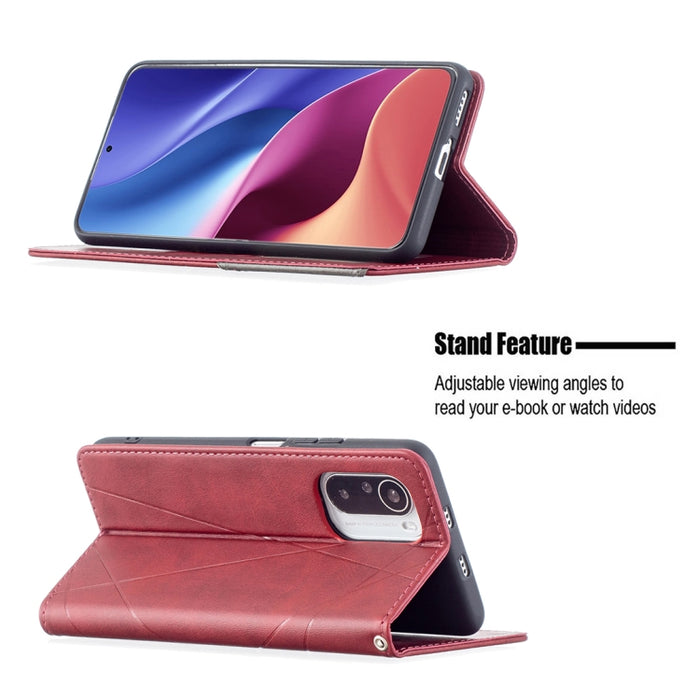 Estuche de cuero magnético con tapa horizontal con textura de rombos con soporte y ranuras para tarjetas, For Xiaomi Mi 11i / Poco F3 / Redmi K40