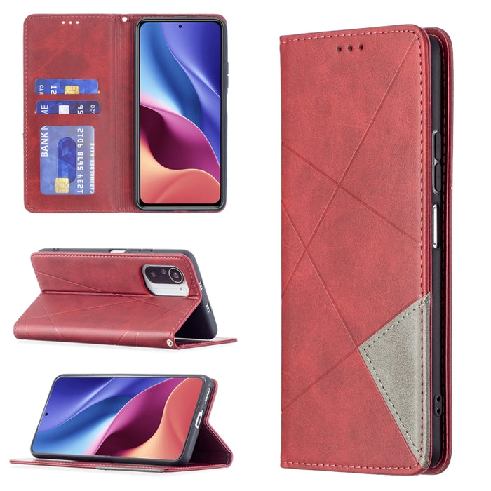 Estuche de cuero magnético con tapa horizontal con textura de rombos con soporte y ranuras para tarjetas, For Xiaomi Mi 11i / Poco F3 / Redmi K40