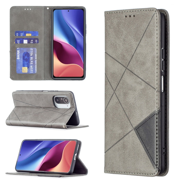 Estuche de cuero magnético con tapa horizontal con textura de rombos con soporte y ranuras para tarjetas, For Xiaomi Mi 11i / Poco F3 / Redmi K40
