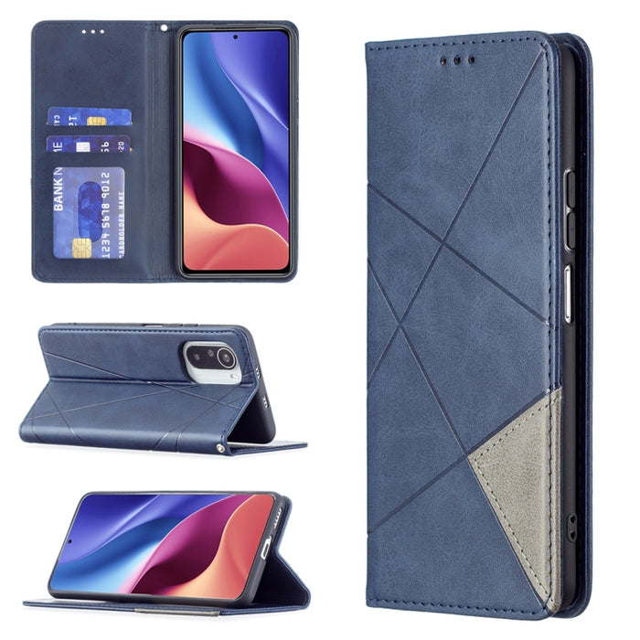 Estuche de cuero magnético con tapa horizontal con textura de rombos con soporte y ranuras para tarjetas, For Xiaomi Mi 11i / Poco F3 / Redmi K40
